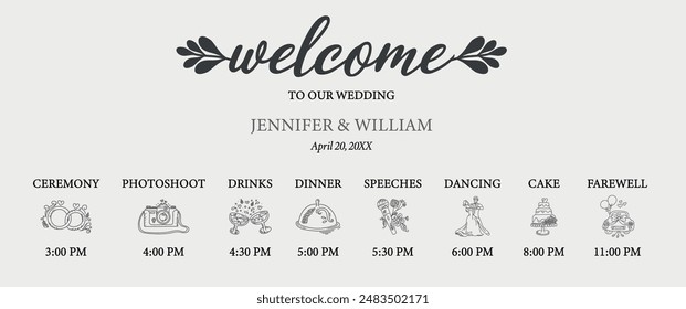 Wedding Day timeline - vector infographic template 