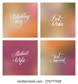 Wedding day typography elements on blurred background vector illustration.