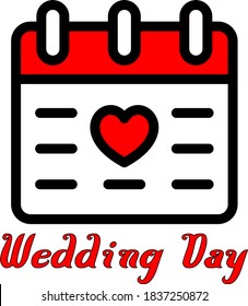 wedding day vector text & calendar on white background.