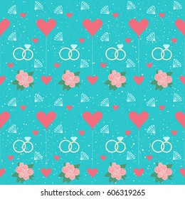 Wedding decor. Bridal seamless pattern background for wedding card, invitation, wallpaper, album, scrapbook, holiday wrapping paper, textile fabric, garment, t-shirt etc