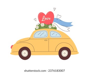 Wedding Decorated Car Vector Illustration