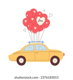 Ilustración de vectores de auto decorados de bodas
