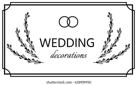 Wedding decoration border. Hand drawn branch. Vector illustration with isolated objects