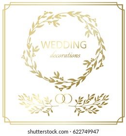 Wedding decoration border. Hand drawn branch. Vector illustration with isolated objects