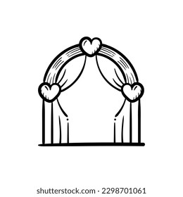 Wedding decoration drapery curtain gate icon. Hand drawn line sketch doodle vector illustration