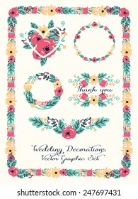 wedding decoration elements, floral graphic set, vector illustration 