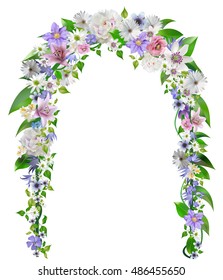 Wedding decorations. Wedding arch overgrown with flowers, vines, for design of invitation cards, brochures, banners, flyers. on a white background.Vector