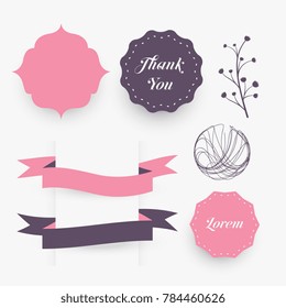 wedding decorative design elements frames, ribbons and florals