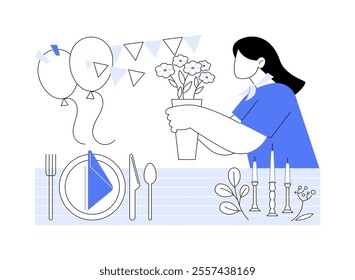 Wedding decorator isolated cartoon vector illustrations. Professional wedding decorator prepare for event, putting flowers on the table, service sector, entertainment business vector cartoon.