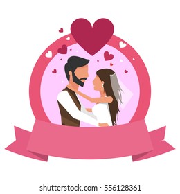 Wedding design. The bride and groom look at each other. The husband and wife. Vector illustration isolated on white background.