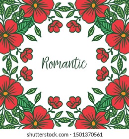 Wedding design card romantic with element of red flower frame. Vector