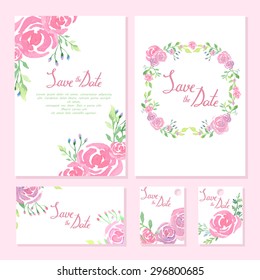 Wedding design collection. Invitation cards with watercolor design. Floral frame element