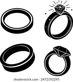 Elemento de diseño de Boda, elemento dibujado a mano, Clipart, dibujo, ilustración, anillo de compromiso de Boda aislado en blanco	