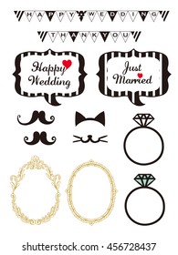 Wedding design elements for party props isolated on white background. Photo booth and scrapbooking vector set for Wedding. 