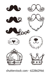 Wedding design elements for party props isolated on white background. Photo booth and scrapbooking vector set for Wedding.