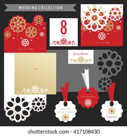 Wedding design.  Label, card, invitation. Laser cut invitation template. Cutout paper card with decorative flowers. 