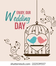 Wedding design over beige background, vector illustration