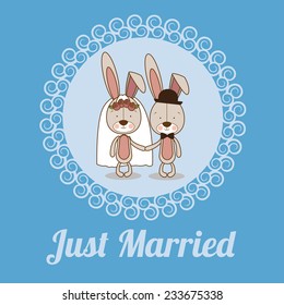 Wedding design over blue background, vector illustration.