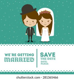 Wedding design over blue background, vector illustration