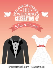 wedding design over pink background vector illustration