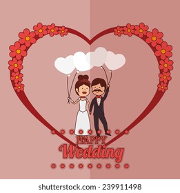 Wedding design over pink background, vector illustration.