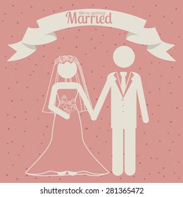 Wedding design over pink background, vector illustration