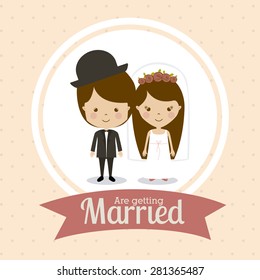 Wedding design over pink background, vector illustration