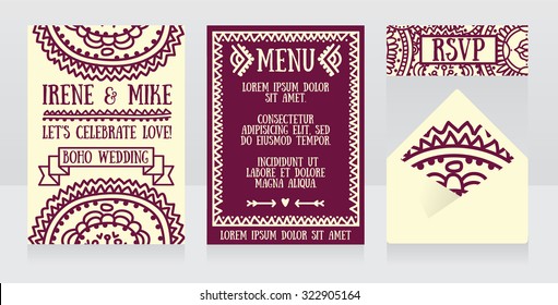 wedding design set for boho style, vector illustration
