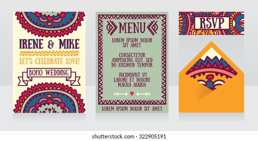 wedding design set for boho style, vector illustration