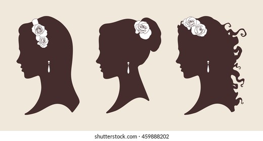 Wedding design silhouettes of brides with roses vector illustration