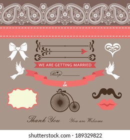 The wedding design template set  in Retro style
