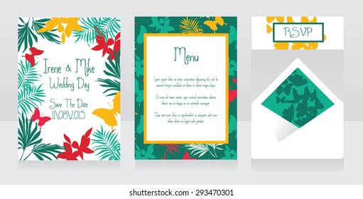Wedding design in tropical style, vector illustration
