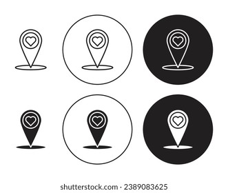Wedding destination Location vector illustration set for UI designs. Location pin with heart line icon suitable for apps and websites.