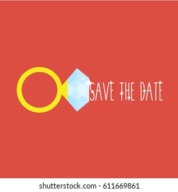 wedding diamond or engagement ring with text save the date 
