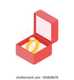 Wedding diamond ring in a box. Vector illustration