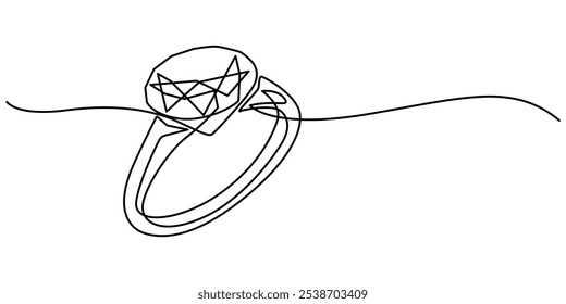 Casamento, Anel De Diamante Ícone De Linha Contínua, Anel De Casamento Ícone De Linha Contínua, Ilustração De Linha Contínua Anel De Solitário, Anel De Diamante Em Forma De Coração, Anéis Ícone De Linha Vetorial - Fino Simples