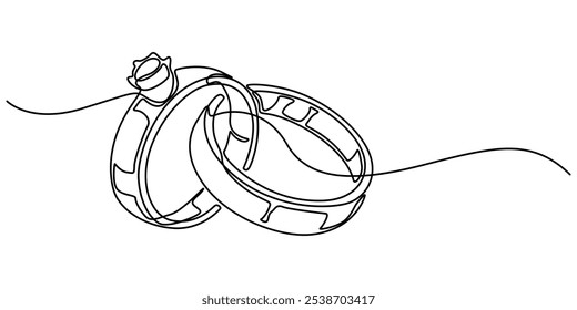 Casamento, Anel De Diamante Ícone De Linha Contínua, Anel De Casamento Ícone De Linha Contínua, Ilustração De Linha Contínua Anel De Solitário, Anel De Diamante Em Forma De Coração, Anéis Ícone De Linha Vetorial - Fino Simples