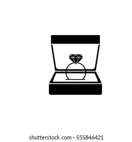Wedding diamond ring in gift box solid icon, engagement in Valentine's day, love concept, vector graphics, a filled pattern on a white background, eps 10.