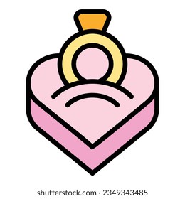 Wedding diamond ring icon outline vector. Event service. Ceremony party color flat