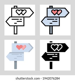 Wedding Direction Sign Icon Vector Design In Filled, Thin Line, Outline And Flat Style.