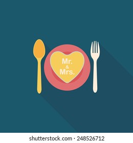 wedding dishware flat icon with long shadow,eps10
