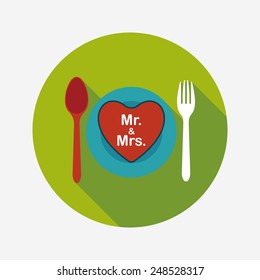 wedding dishware flat icon with long shadow,eps10