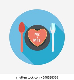 wedding dishware flat icon with long shadow,eps10