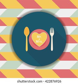wedding dishware flat icon with long shadow,eps10
