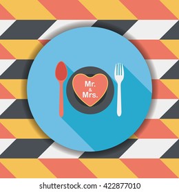 wedding dishware flat icon with long shadow,eps10