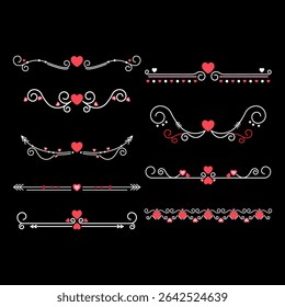 ensemble d'ornements de diviseur de mariage dessin animé. élégant vintage, romantique moderne, bohème classique mariage diviseur signe d'ornement. illustration vectorielle de symbole isolé