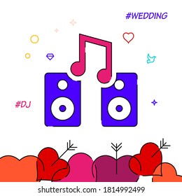 Wedding DJ filled line vector icon, simple illustration, wedding related bottom border.