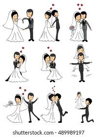 Wedding doodle couple in love. Vector illustration for greeting card, invitation and banner