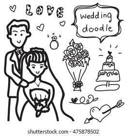wedding doodle free hand drawing vector