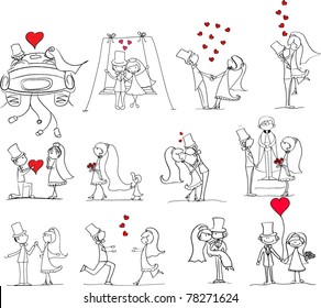 wedding doodle set of bride and groom